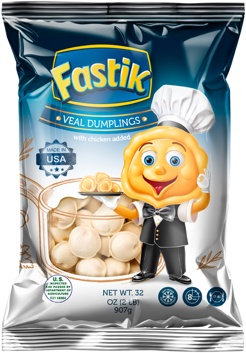 Fastik BIG Veal Dumplings: Veal Pelmeni, bigger bite, 2 LB (907 g) bag