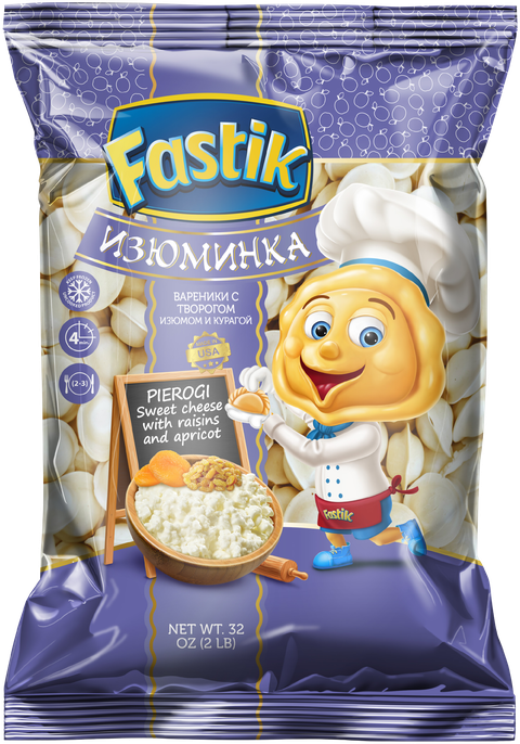 Fastik Raisin & Apricot Cheese Pierogies: Sweet cheese vareniki with raisins & apricot, 2 LB (907 g) bag
